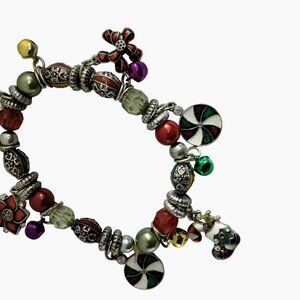 Christmas Charm Bracelet Silver Red Festive Holiday Jewelry